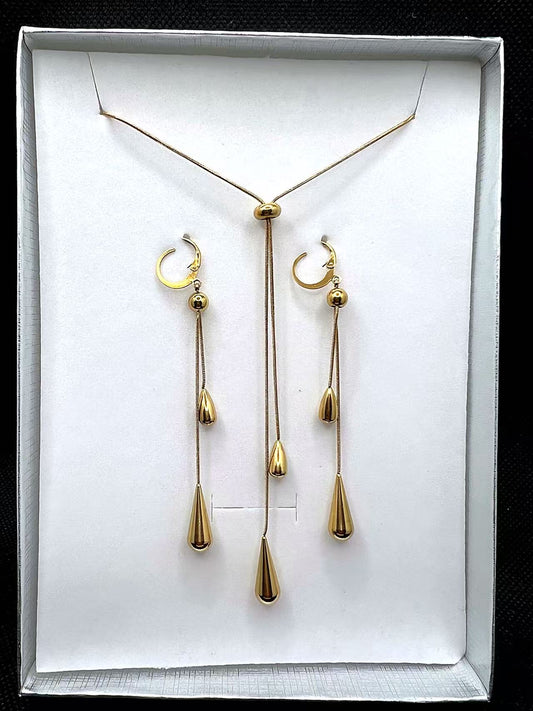 エレガント ティアドロップ ジュエリーセット しずく型 ネックレス ピアス 2点セット 水滴