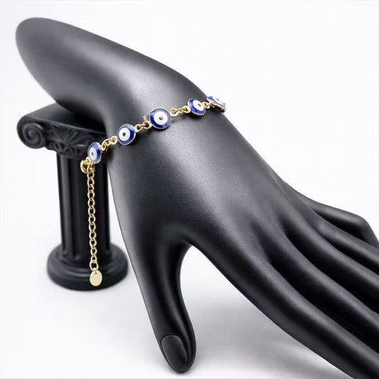 イービルアイ ゴールドブレスレット ステンレススチール製 お守り 魔除けの目