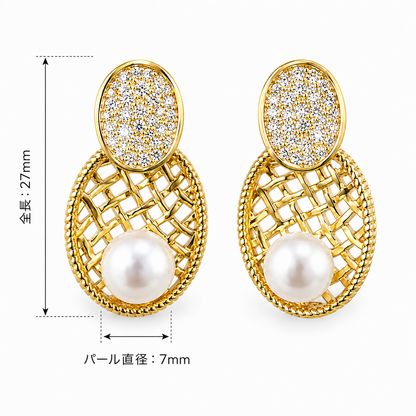 「XINXINIO」上品パール×きらめきストーンのオーバルピアス 大人可愛い ゴールドデザイン 華やか オーバル パーティー 結婚式 プレゼント
