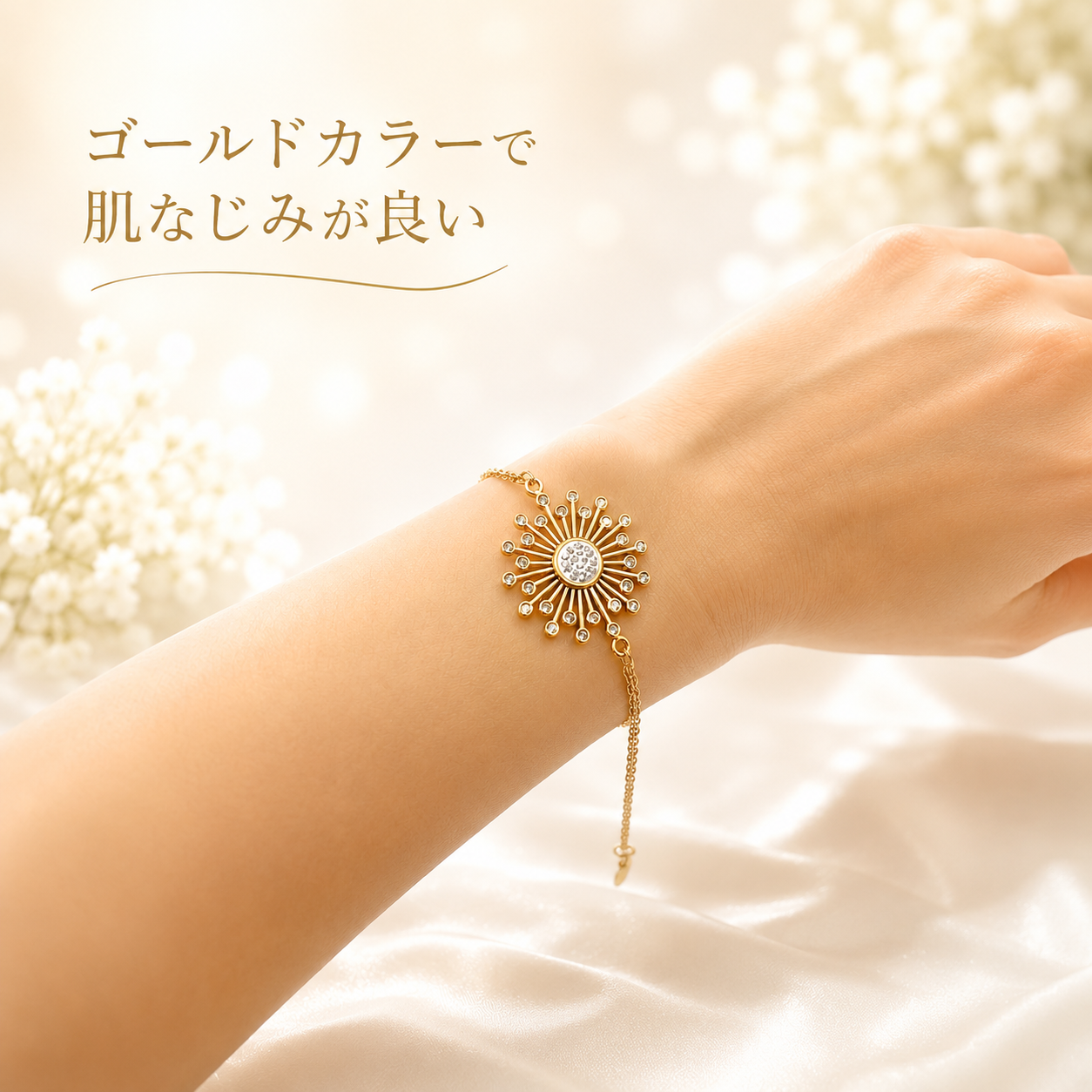 「XINXINIO」太陽の輝きを纏う、幸せを運ぶブレスレット、陽だまりに咲く光 、お花、プレゼント、贈り物