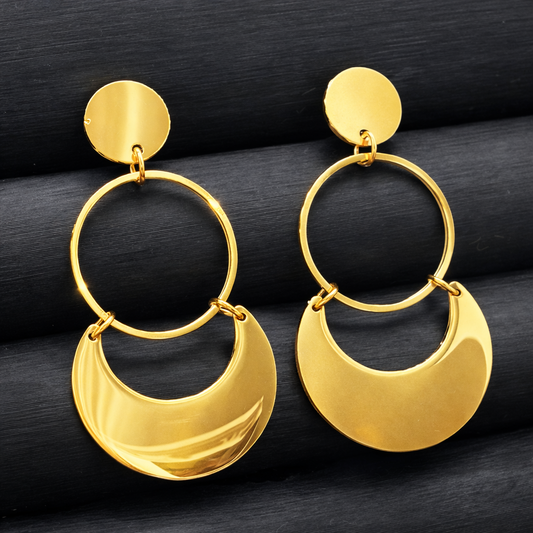 【月の余韻】サークル&ムーンアーチ レイヤードフープピアス(耳元で揺れる月光の呼吸)