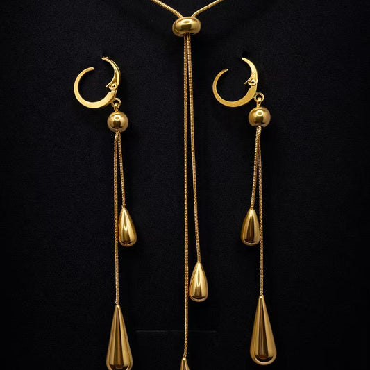 エレガント ティアドロップ ジュエリーセット しずく型 ネックレス ピアス 2点セット 水滴