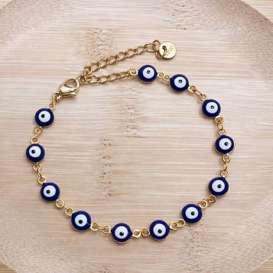 イービルアイ ゴールドブレスレット ステンレススチール製 お守り 魔除けの目