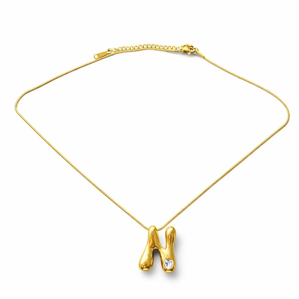 「XINXINIO」イニシャルゴールドリボンネックレス A-Z 、ダイヤモンド付き、自由に選択、立体アルファベットネックレス