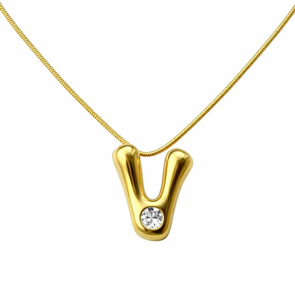 「XINXINIO」イニシャルゴールドリボンネックレス A-Z 、ダイヤモンド付き、自由に選択、立体アルファベットネックレス