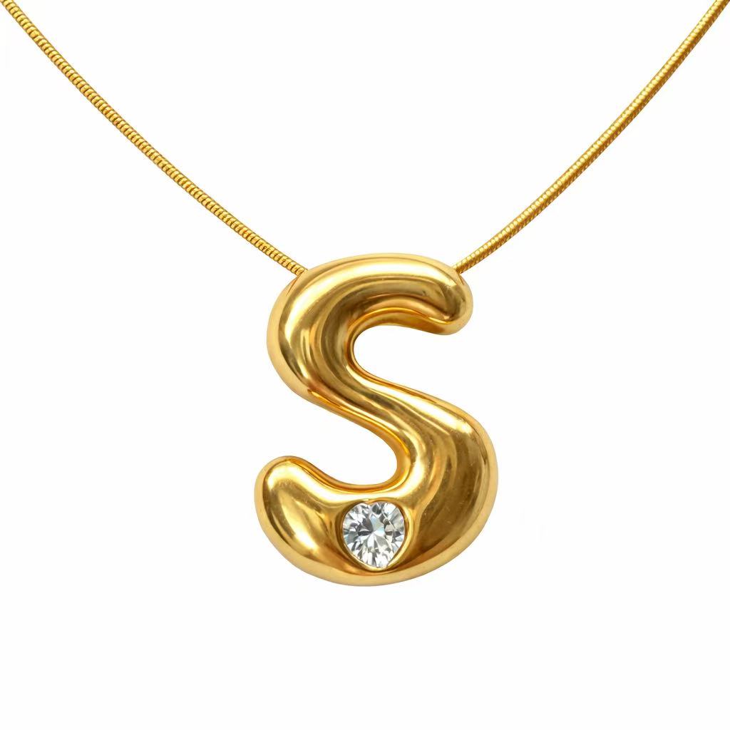 「XINXINIO」イニシャルゴールドリボンネックレス A-Z 、ダイヤモンド付き、自由に選択、立体アルファベットネックレス