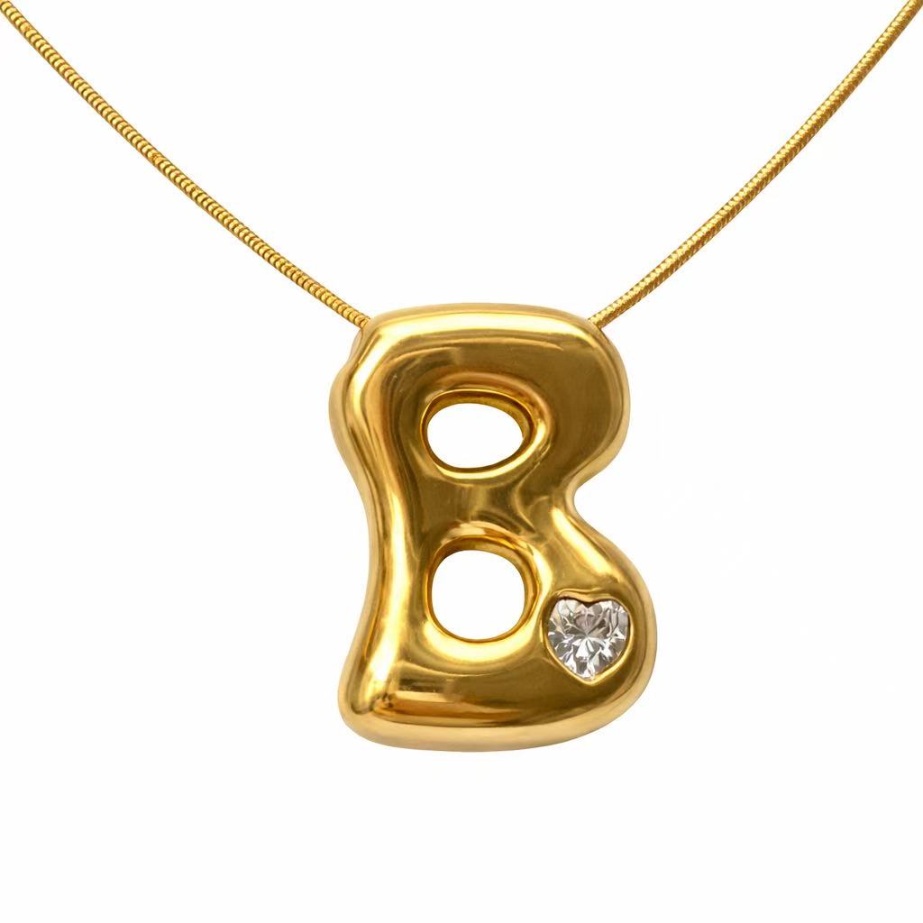 「XINXINIO」イニシャルゴールドリボンネックレス A-Z 、ダイヤモンド付き、自由に選択、立体アルファベットネックレス