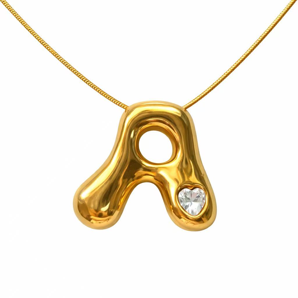「XINXINIO」イニシャルゴールドリボンネックレス A-Z 、ダイヤモンド付き、自由に選択、立体アルファベットネックレス