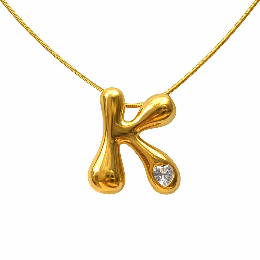 「XINXINIO」イニシャルゴールドリボンネックレス A-Z 、ダイヤモンド付き、自由に選択、立体アルファベットネックレス