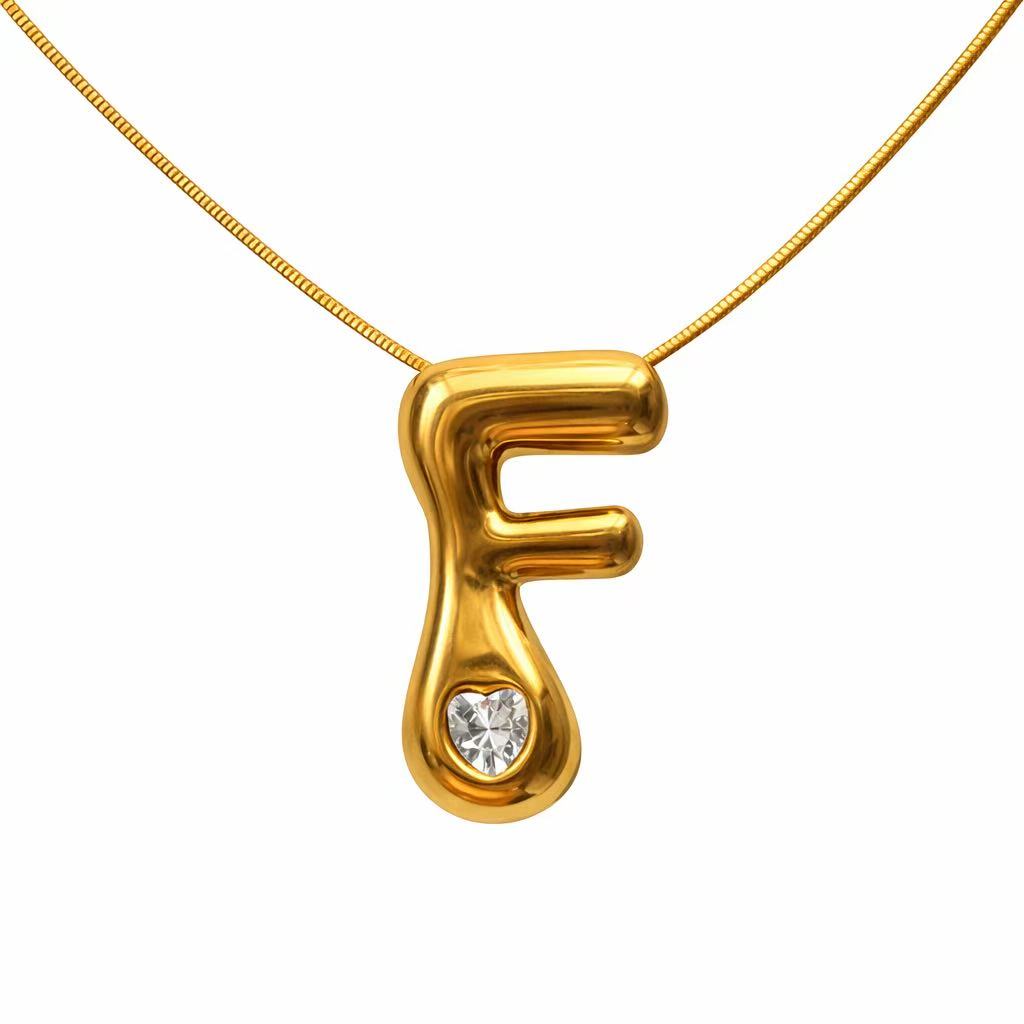 「XINXINIO」イニシャルゴールドリボンネックレス A-Z 、ダイヤモンド付き、自由に選択、立体アルファベットネックレス