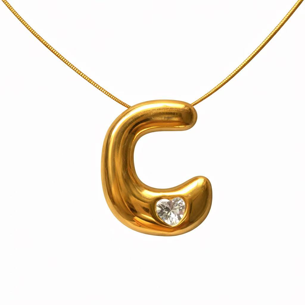 「XINXINIO」イニシャルゴールドリボンネックレス A-Z 、ダイヤモンド付き、自由に選択、立体アルファベットネックレス