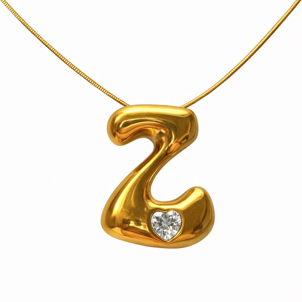 「XINXINIO」イニシャルゴールドリボンネックレス A-Z 、ダイヤモンド付き、自由に選択、立体アルファベットネックレス