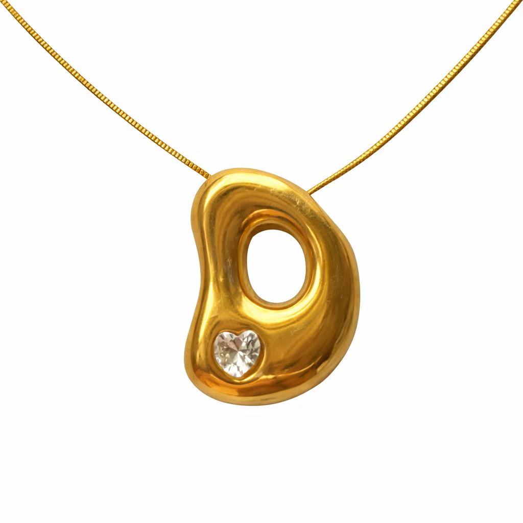 「XINXINIO」イニシャルゴールドリボンネックレス A-Z 、ダイヤモンド付き、自由に選択、立体アルファベットネックレス