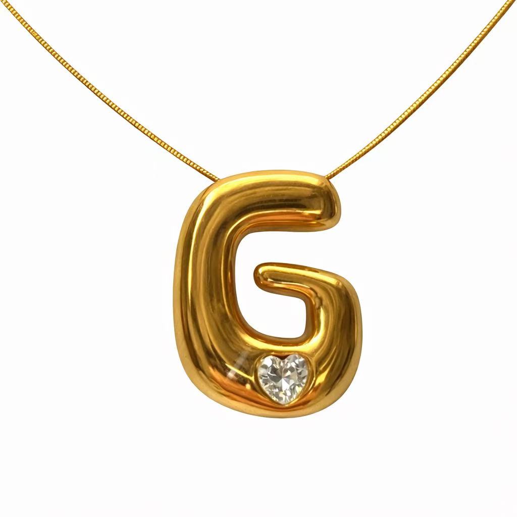 「XINXINIO」イニシャルゴールドリボンネックレス A-Z 、ダイヤモンド付き、自由に選択、立体アルファベットネックレス