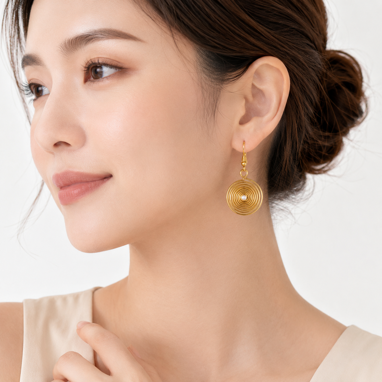 Spiral Time Earrings - Moonstone and Gold
