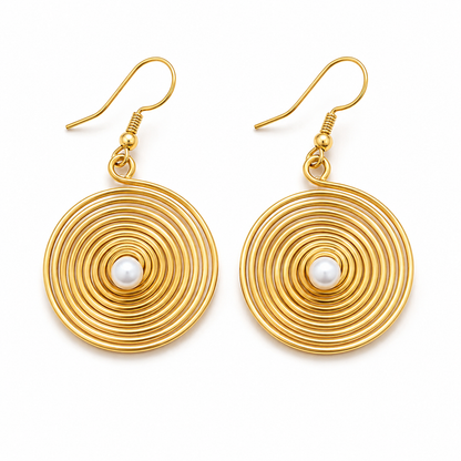 Spiral Time Earrings - Moonstone and Gold