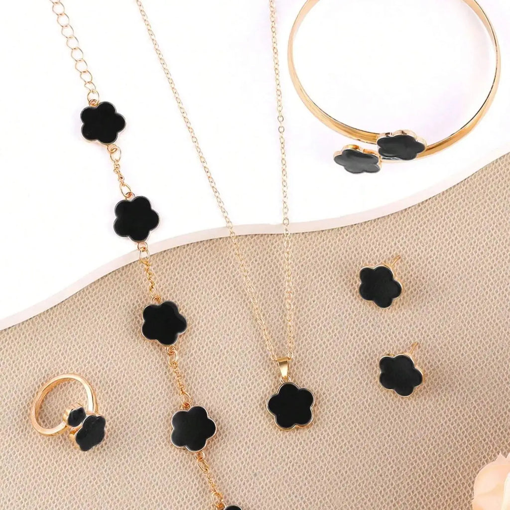 6PCS Women's Jewelry Set, Fashion Casual Flower Necklace Bracelet Earrings Ring Set, Suitable for Daily Wear and Perfect as Gift