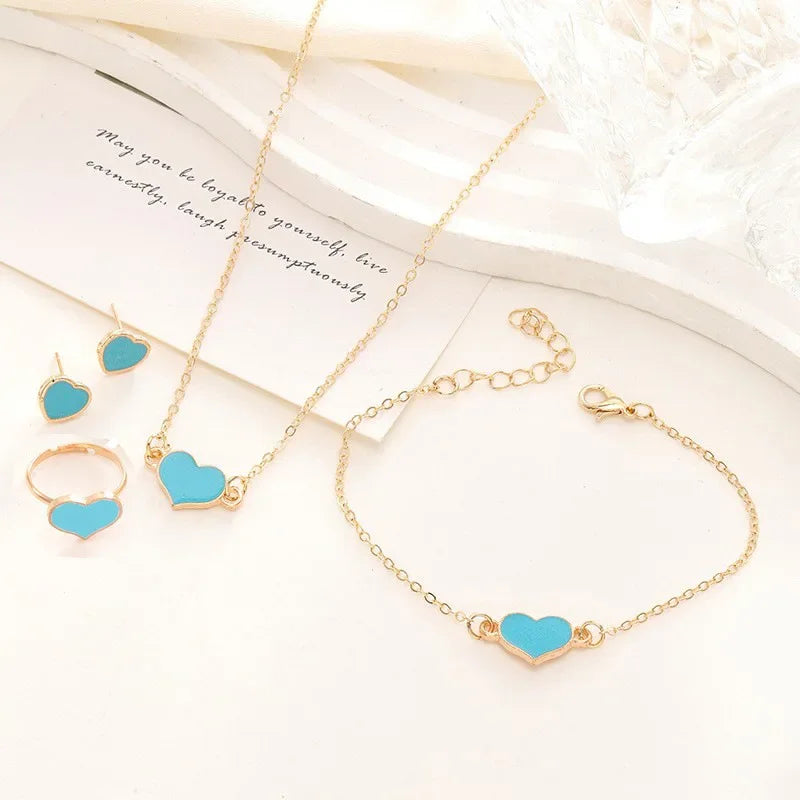 5 Piece Set Women Heart Jewelry High End Fashion Creativity Suitable Gift Giving Necklaces Bracelets Rings Earrings Set