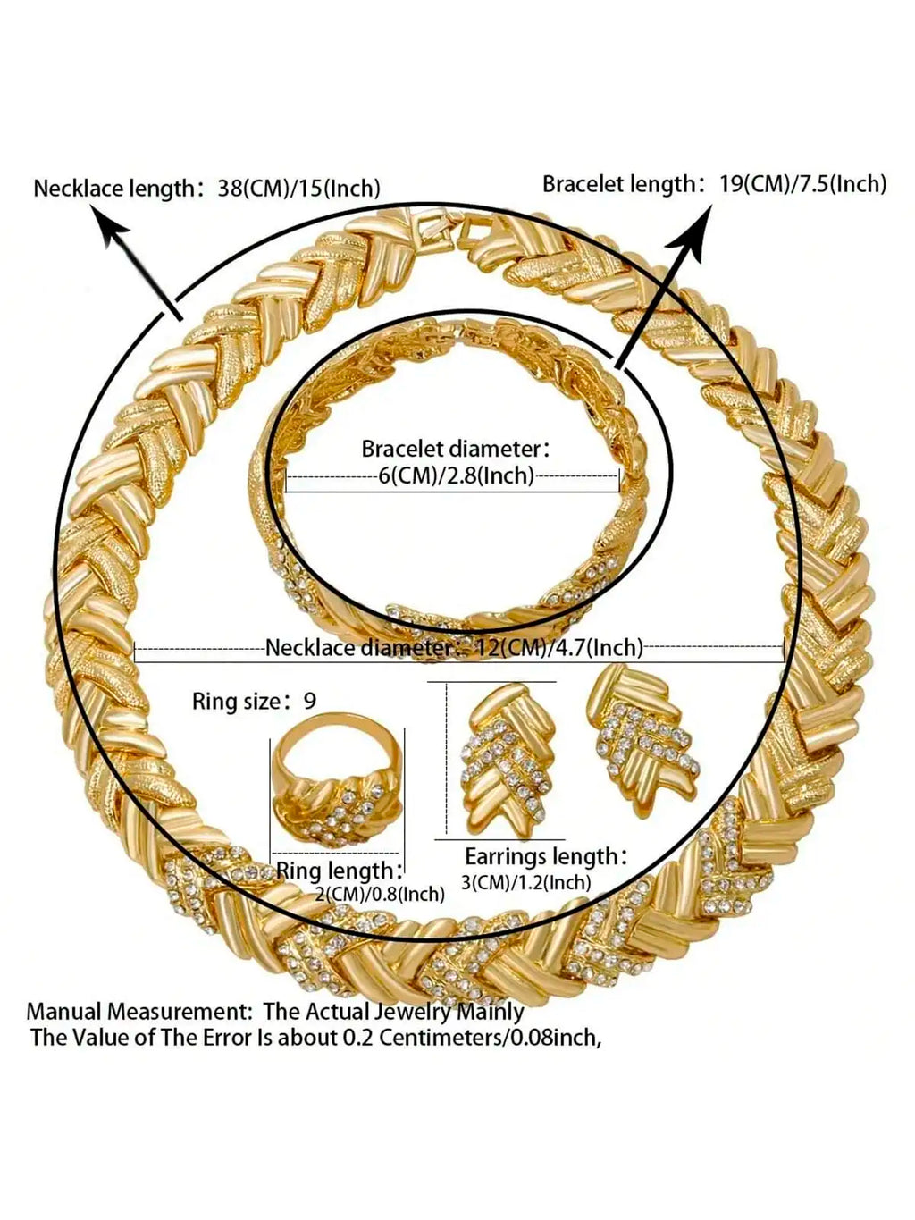 ドバイジュエリーセット女性用 18K ゴールドメッキ高級ネックレスイヤリングブレスレットとリングセットジュエリーウェディングパーティートレンド