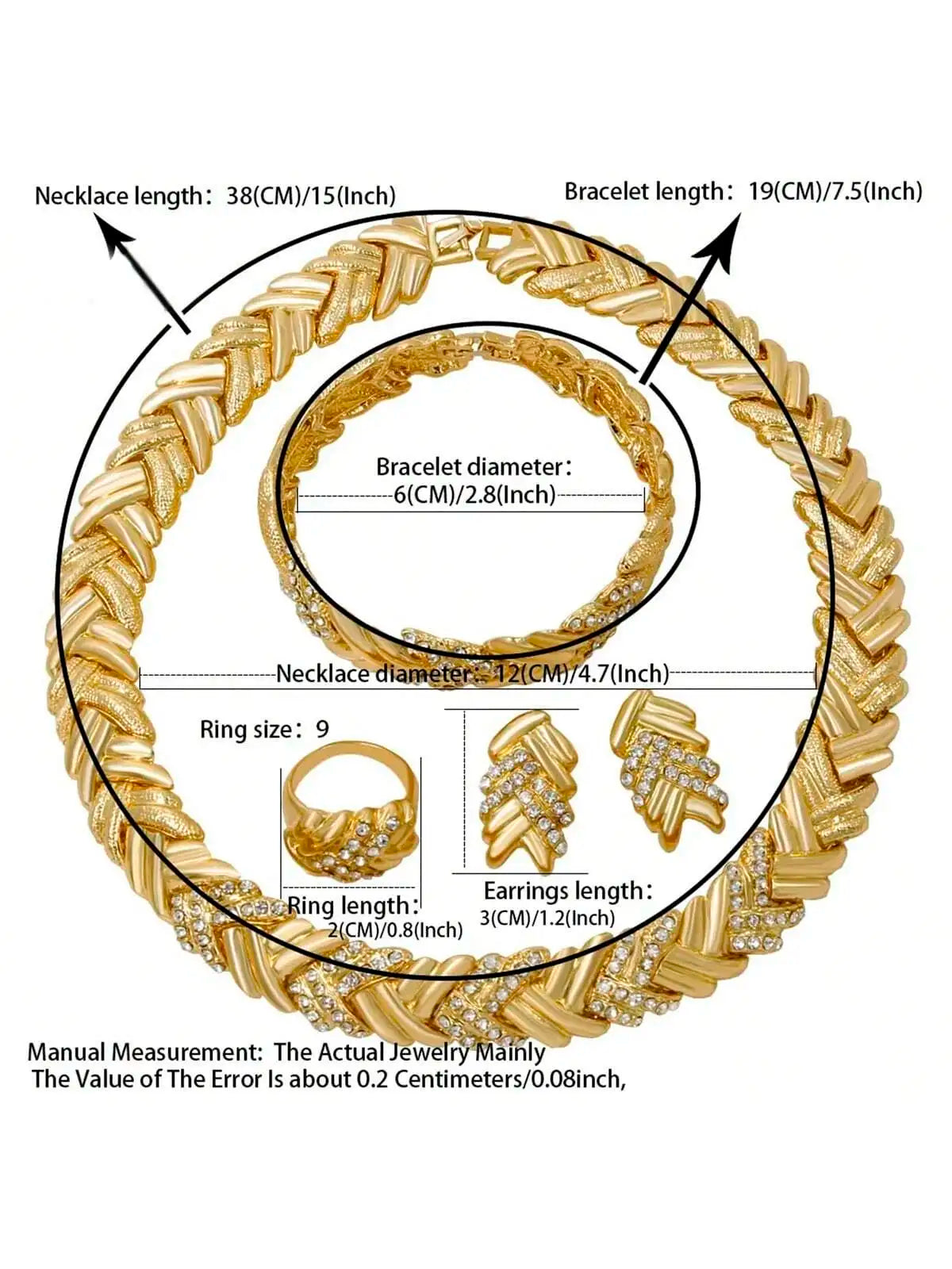 ドバイジュエリーセット女性用 18K ゴールドメッキ高級ネックレスイヤリングブレスレットとリングセットジュエリーウェディングパーティートレンド