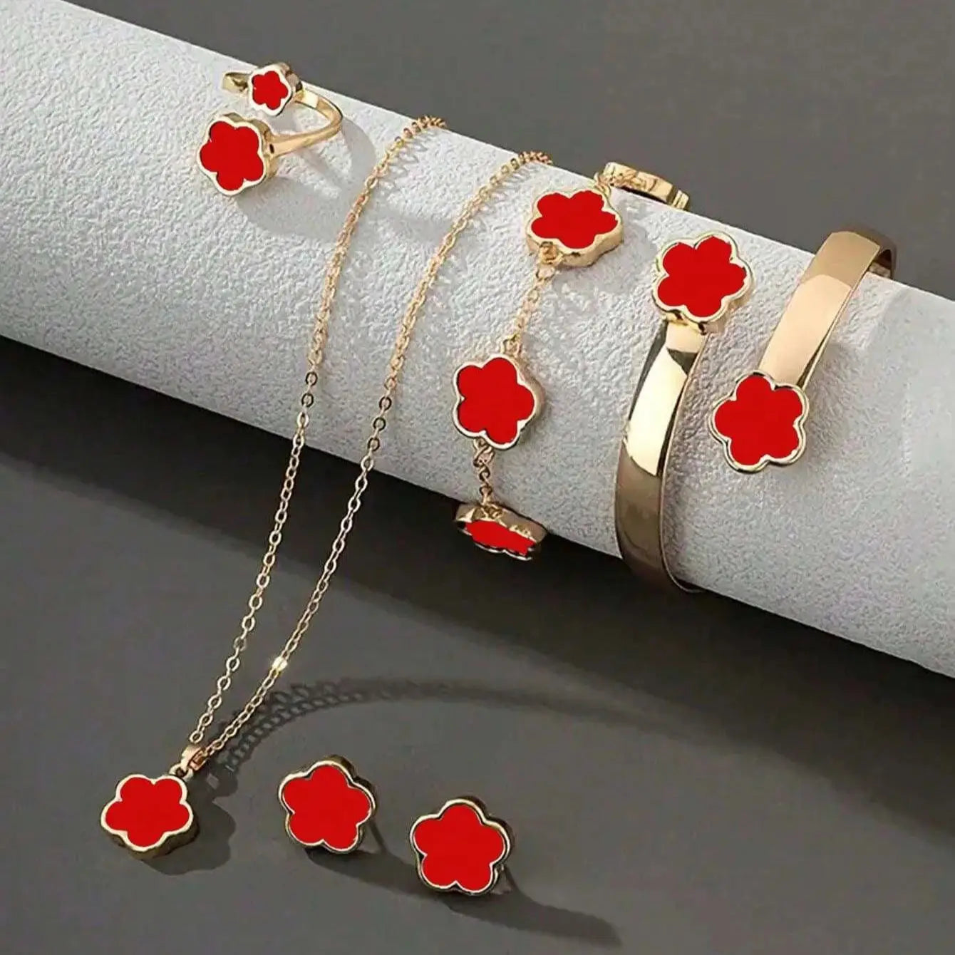 6PCS Women's Jewelry Set, Fashion Casual Flower Necklace Bracelet Earrings Ring Set, Suitable for Daily Wear and Perfect as Gift