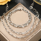 Stainless Steel Jewelry Set Bracelet Necklace Two Piece Layered Chain Design Bracelet Necklace Jewelry Set For Women Jewelry New