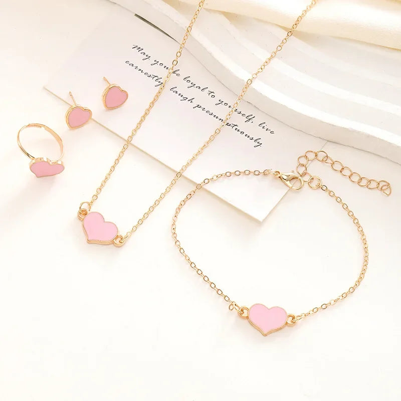 5 Piece Set Women Heart Jewelry High End Fashion Creativity Suitable Gift Giving Necklaces Bracelets Rings Earrings Set