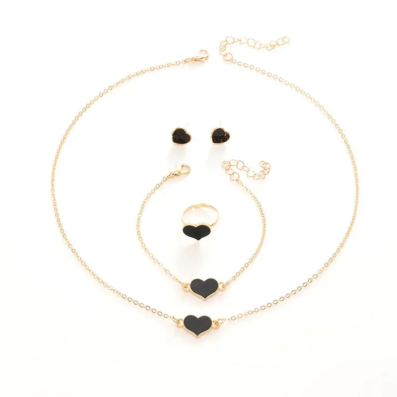 5 Piece Set Women Heart Jewelry High End Fashion Creativity Suitable Gift Giving Necklaces Bracelets Rings Earrings Set
