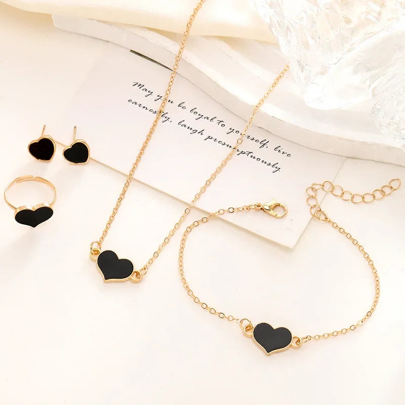 5 Piece Set Women Heart Jewelry High End Fashion Creativity Suitable Gift Giving Necklaces Bracelets Rings Earrings Set