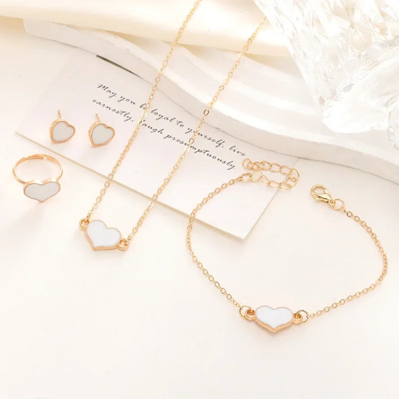 5 Piece Set Women Heart Jewelry High End Fashion Creativity Suitable Gift Giving Necklaces Bracelets Rings Earrings Set