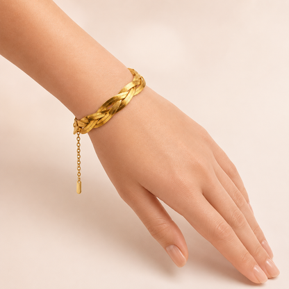「XINXINIO」編み込みゴールドブレスレット 手元を華やかに彩る 軽やか、上品、華やか、毎日使える、ギフトにもおすすめ