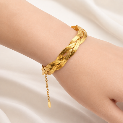 「XINXINIO」編み込みゴールドブレスレット 手元を華やかに彩る 軽やか、上品、華やか、毎日使える、ギフトにもおすすめ